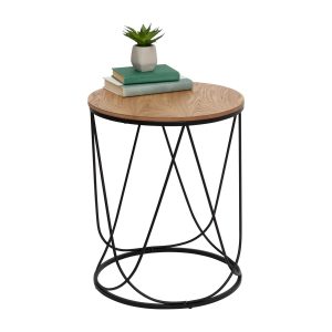 Honey Can Do Round Side Table with Natural Top