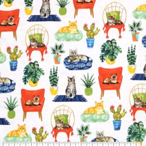 Lounging Cats and Plants Super Snuggle Flannel Fabric