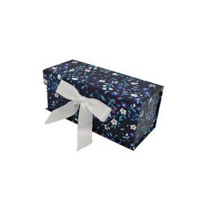 8 Floral on Dark Blue Flip Top Box With Bow by Place   Time
