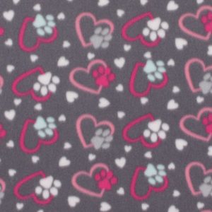 Blizzard Fleece Fabric Pink Gray Paws And Hearts