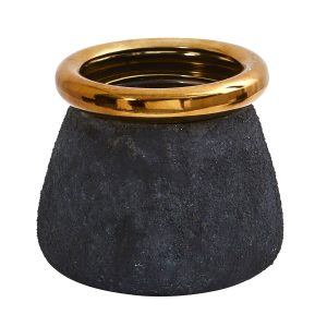 Nearly Natural 10 Black Stone Planter With Bronze Rim