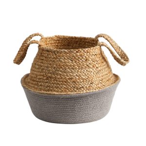 Nearly Natural 14 Gray Handmade Cotton   Jute Boho Woven Basket