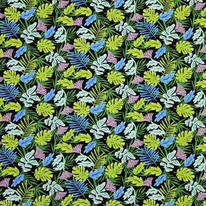 Tropical Leaves on Black Super Snuggle Flannel Fabric