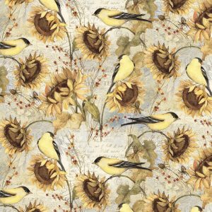Harvest Sunflowers and Finches Harvest Cotton Fabric