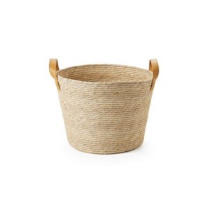 Tan Wicker Basket With Twisted Handles by Place   Time