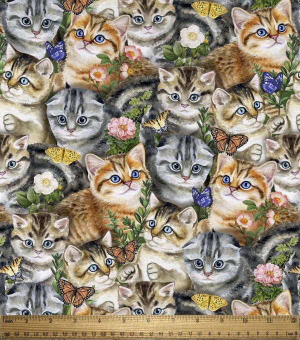 Kittens   Butterflies Novelty Cotton Fabric - Image 2