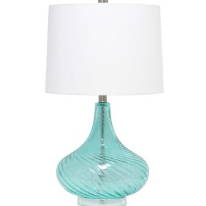 All The Rages 24 Wavy Glass Table Lamp With Linen Shade