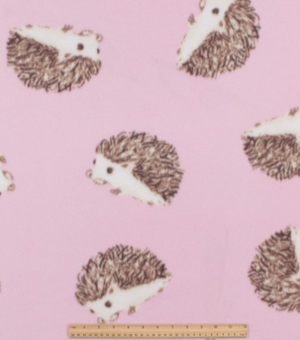 Hedgehogs on Pink Blizzard Fleece Fabric - Image 2
