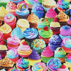 Hi Fashion Multicolor Cupcakes Novelty Cotton Fabric - 1