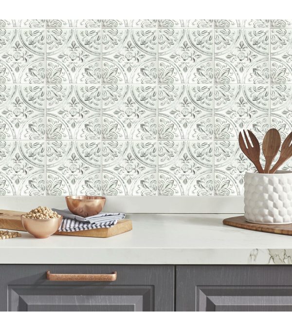 White Tin Peel   Stick Tile Backsplash - Image 2