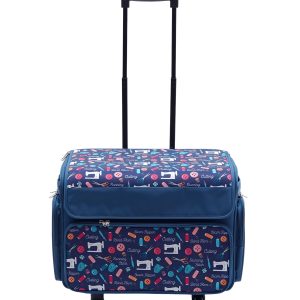 13 x 18 Dark Blue Rolling Sewing Machine Storage Tote by Top Notch
