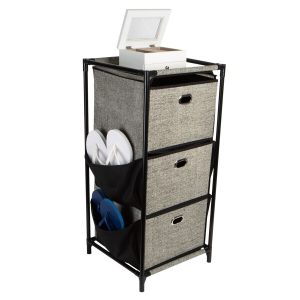 Simplify 30 Gray 3 Tier Storage Drawers With Black Side Pockets