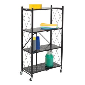 Honey Can Do 28 x 49.5 Black Folding 4 Tier Metal Rolling Shelf