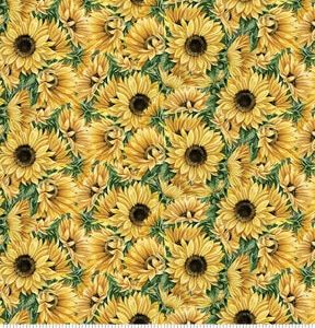 Yellow Sunflowers   Ferns Premium Cotton Fabric