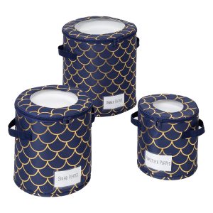 Honey Can Do 12 Navy   Gold Round Dinnerware Storage Cases 3ct
