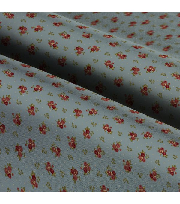 Roses on Blue Premium Cotton Fabric - Image 3