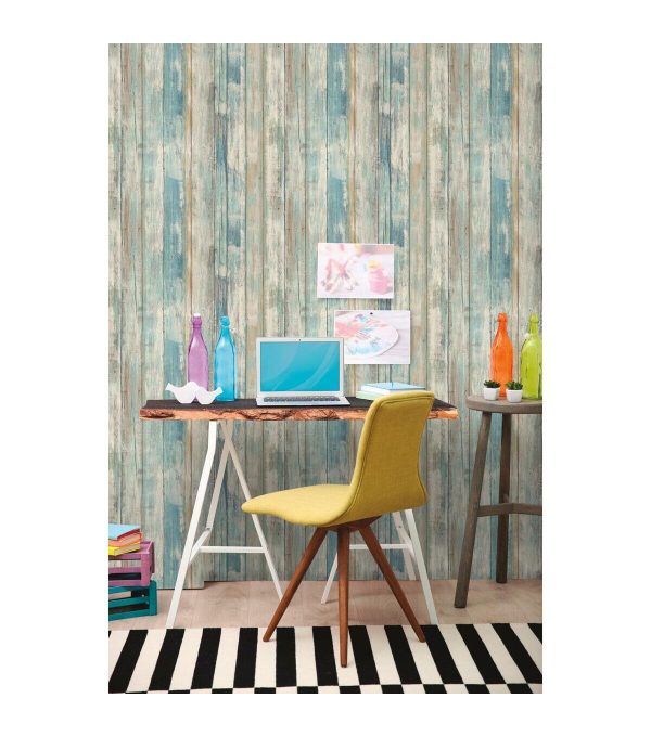 RoomMates Distressed Wood Blue Peelable Wallpaper - Image 8