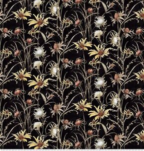 Goldfinch Thistle on Black Premium Cotton Fabric