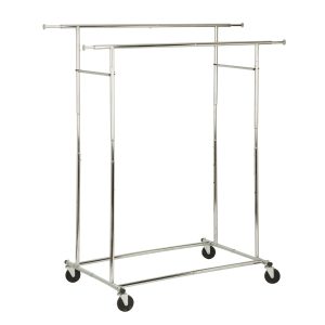 Honey Can Do 75 Chrome Dual Bar Adjustable Rolling Clothes Rack