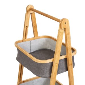 Honey Can Do 18 x 39 Bamboo   Gray Canvas 2 Tier Storage Caddy