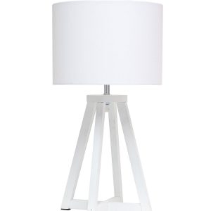 All The Rages Triangular White Wood Table Lamp with White Fabric Shade