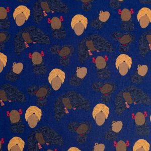 Coiffed Crowns Blue Black History Month Novelty Prints Cotton Fabric