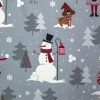 Snowmen   Trees on Gray Super Snuggle Christmas Flannel Fabric