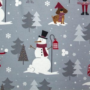 Snowmen   Trees on Gray Super Snuggle Christmas Flannel Fabric