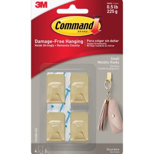 Command 0.5lb Metallic Small Decorative Brass Hooks   Strips 9ct - 1