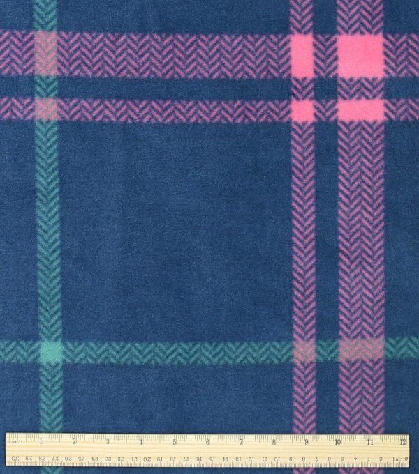 Neon   Pink Plaid on Blue Anti Pill Fleece Fabric - Image 3