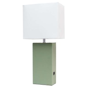 All The Rages 21 Leather Base Lamp With USB Port   Fabric Shade