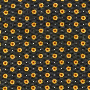 Fall Sunflowers   Dots on Black Cotton Fabric - 1