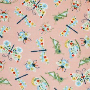Springtime Floral Bugs on Pink Anti Pill Plush Fleece Fabric