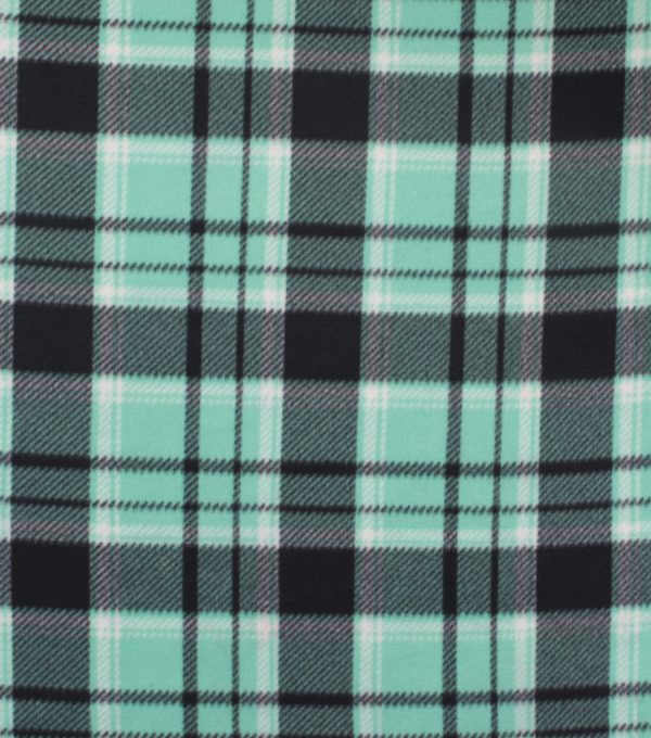 Mint Black Plaid Blizzard Fleece Fabric - Image 2