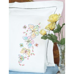 Jack Dempsey Fluttering Butterflies Stamped Perle Edge Pillowcases 2pk - 1