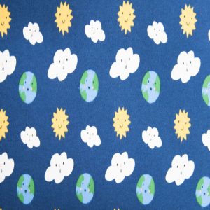 Dark Blue Earth Sun Clouds Super Snuggle Flannel Fabric By POP!
