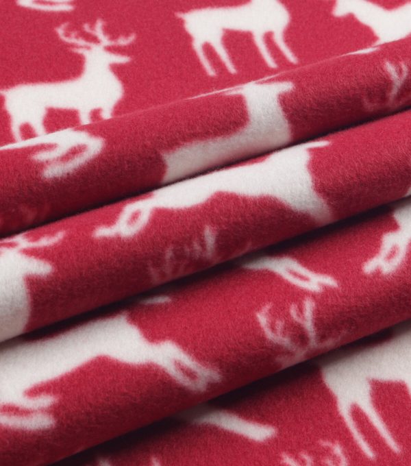 Deer on Red Blizzard Fleece Fabric - Image 3