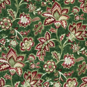 Red Floral Print on Green Luxe Fleece Fabric