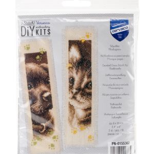 Vervaco 2 x 8 Cat   Dog Bookmark Counted Cross Stitch Kit 2ct