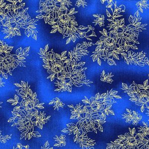 Hi Fashion Dark Blue Floral Blender Premium Metallic Cotton Fabric