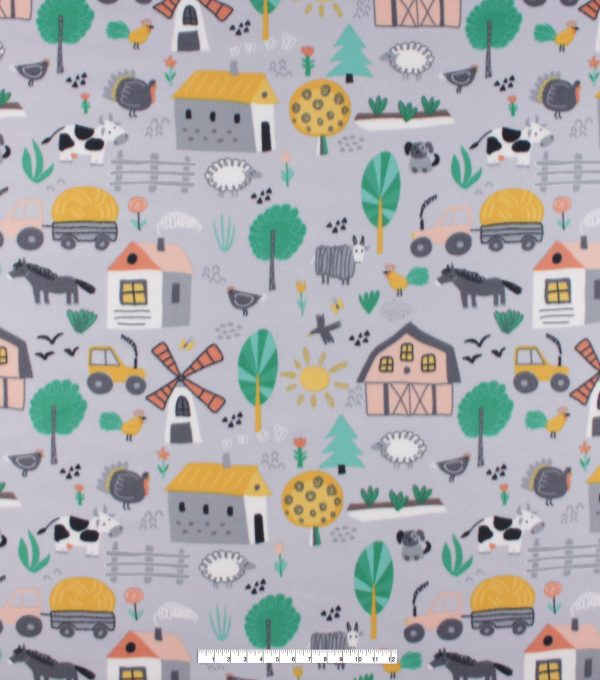 Farm On Gray Blizzard Fleece Fabric - Image 3