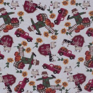 Fall Scarecrow On Farm Harvest Cotton Fabric