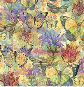 Susan Winget Yellow Butterfly Floral Garden Premium Cotton Fabric