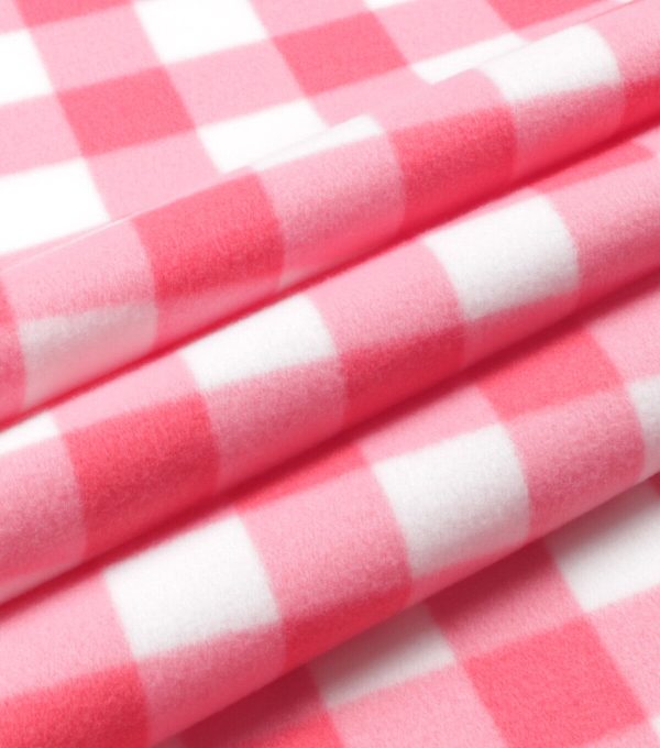 Pink Gingham Blizzard Fleece Fabric - Image 3