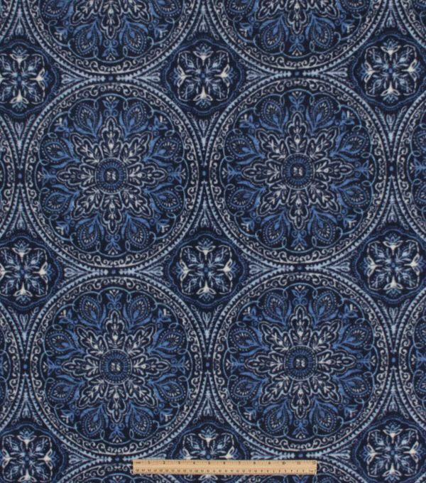 Blue Medallions Anti Pill Fleece Fabric - Image 2