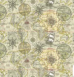 Fabric Traditions Green Navigational Map Novelty Cotton Fabric