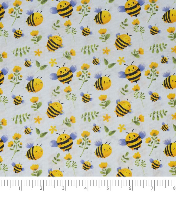 Yellow Happy Bees Novelty Cotton Fabric - Image 3