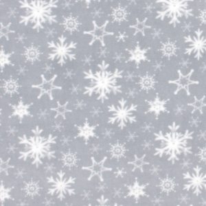 White Snowflakes on Gray Anti Pill Fleece Fabric