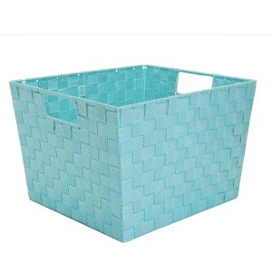Simplify 13 x 15 Mint Woven Striped Storage Bin With Cutout Handles