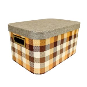 14 Yellow Buffalo Checks Oval Lidded Box With Cutout Handles